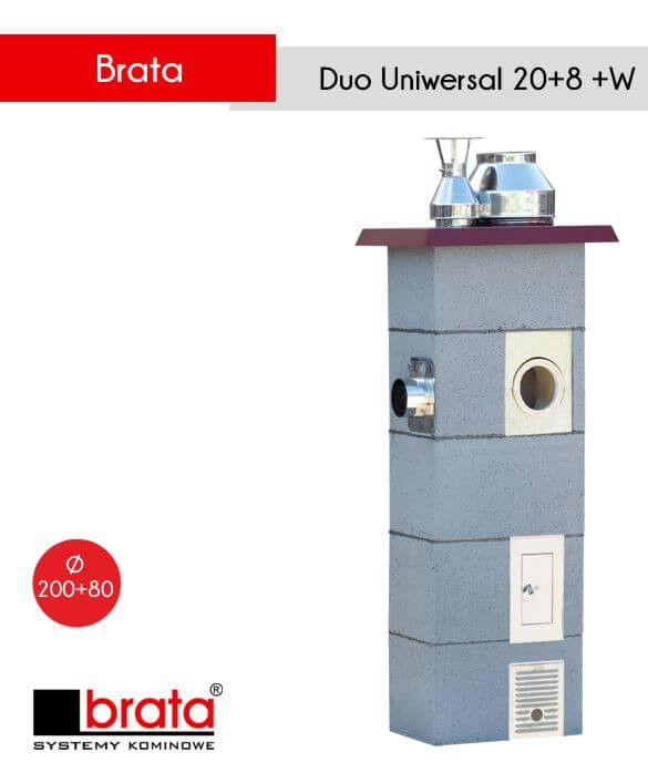 Brata Duo Uniwersal 20+8+W - komin wielofunkcyjny uniwersalny ceramiczny + stalowy do kotłów na gaz