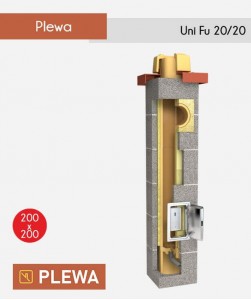 Uniwersalny komin - Plewa Uni Fu 20 x 20 fi 200 mm. Ceramiczny komin kwadratowy z trójnikiem.