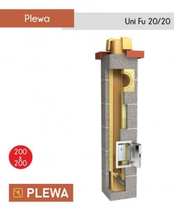 Uniwersalny komin - Plewa Uni Fu 20 x 20 fi 200 mm. Ceramiczny komin kwadratowy z trójnikiem.