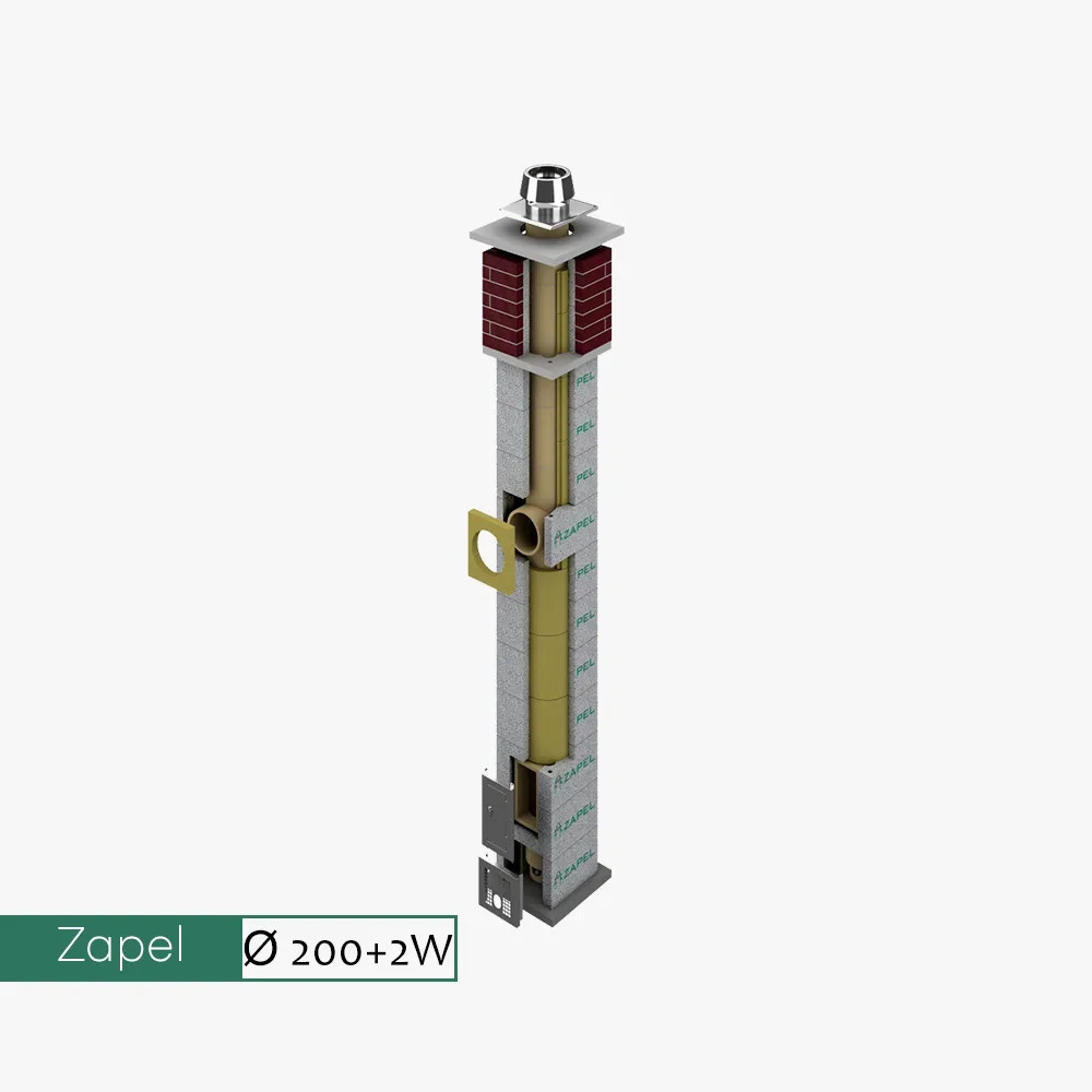 GT Zapel Eco L 200 + 2W ceramiczny komin - do kominka z dwoma kanałami wentylacyjnymi